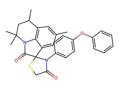 4,4,6,8-tetramethyl-3'-(4-phenoxyphenyl)-5,6-dihydro-4H,4'H-spiro[pyrrolo[3,2,1-ij]quinoline-1,2'-[1,3]thiazolidine]-2,4'-dione structure