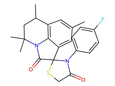 3'-(4-fluorophenyl)-4,4,6,8-tetramethyl-5,6-dihydro-4H,4'H-spiro[pyrrolo[3,2,1-ij]quinoline-1,2'-[1,3]thiazolidine]-2,4'-dione structure