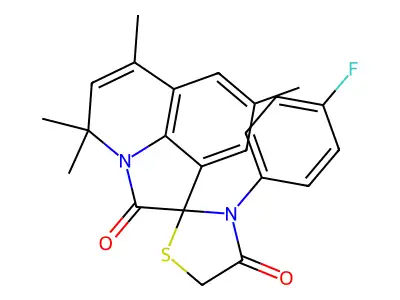 3'-(4-fluorophenyl)-4,4,6,8-tetramethyl-4H,4'H-spiro[pyrrolo[3,2,1-ij]quinoline-1,2'-[1,3]thiazolidine]-2,4'-dione structure