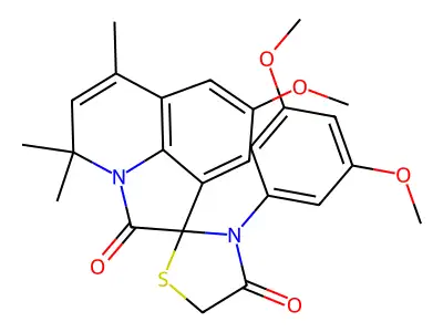 3'-(3,5-dimethoxyphenyl)-8-methoxy-4,4,6-trimethyl-4H,4'H-spiro[pyrrolo[3,2,1-ij]quinoline-1,2'-[1,3]thiazolidine]-2,4'-dione structure