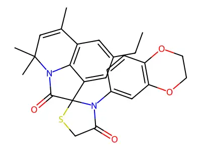 3'-(2,3-dihydro-1,4-benzodioxin-6-yl)-8-ethyl-4,4,6-trimethyl-4H,4'H-spiro[pyrrolo[3,2,1-ij]quinoline-1,2'-[1,3]thiazolidine]-2,4'-dione structure