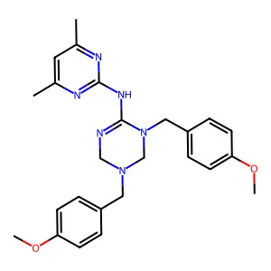 [1,5-Bis-(4-methoxy-benzyl)-1,4,5,6-tetrahydro-[1,3,5]triazin-2-yl]-(4,6-dimethyl-pyrimidin-2-yl)-amine structure