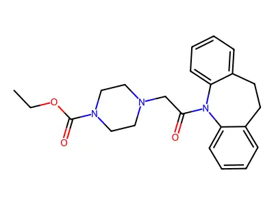 ethyl 4-(2-(10H,11H-dibenzo[b,f]azepin-5-yl)-2-oxoethyl)piperazinecarboxylate structure