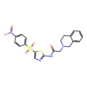 2-(3,4-dihydro-1H-isoquinolin-2-yl)-N-[5-(4-nitrophenyl)sulfonyl-1,3-thiazol-2-yl]acetamide structure