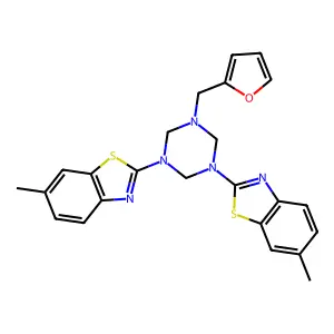 2-[3-(2-furylmethyl)-5-(6-methyl-1,3-benzothiazol-2-yl)-1,3,5-triazinan-1-yl]-6-methyl-1,3-benzothiazole structure