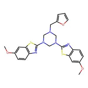 2,2'-[5-(furan-2-ylmethyl)-1,3,5-triazinane-1,3-diyl]bis(6-methoxy-1,3-benzothiazole) structure