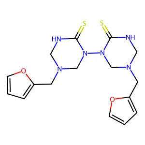 5,5'-Bis(2-furanylmethyl)-1,1'-bi-1,3,5-triazinane-2,2'-dithione structure