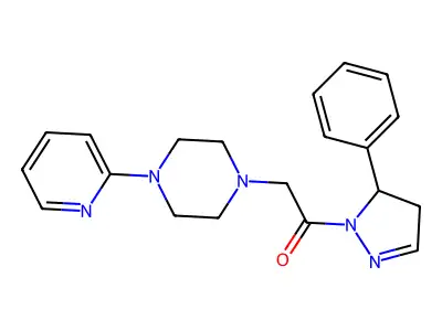 1-(5-phenyl-4,5-dihydro-1H-pyrazol-1-yl)-2-[4-(pyridin-2-yl)piperazin-1-yl]ethanone structure