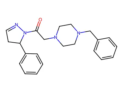 1-benzyl-4-[2-oxo-2-(5-phenyl-4,5-dihydro-1H-pyrazol-1-yl)ethyl]piperazine structure