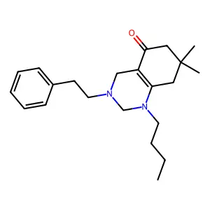 1-butyl-7,7-dimethyl-3-(2-phenylethyl)-2,3,4,6,7,8-hexahydroquinazolin-5(1H)-one structure