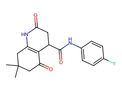 N-(4-fluorophenyl)-7,7-dimethyl-2,5-dioxo-1,2,3,4,5,6,7,8-octahydroquinoline-4-carboxamide structure