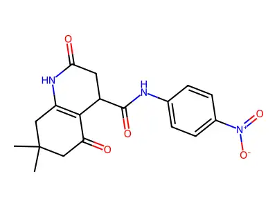 7,7-dimethyl-N-(4-nitrophenyl)-2,5-dioxo-1,2,3,4,5,6,7,8-octahydroquinoline-4-carboxamide structure