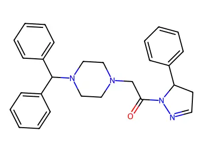 2-[4-(diphenylmethyl)piperazin-1-yl]-1-(5-phenyl-4,5-dihydro-1H-pyrazol-1-yl)ethanone structure