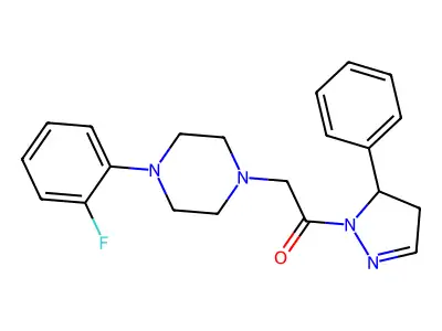 2-[4-(2-fluorophenyl)piperazin-1-yl]-1-(5-phenyl-4,5-dihydro-1H-pyrazol-1-yl)ethanone structure