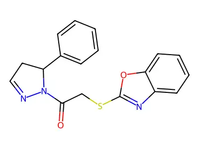 2-(1,3-benzoxazol-2-ylsulfanyl)-1-(5-phenyl-4,5-dihydro-1H-pyrazol-1-yl)ethanone structure