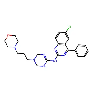 6-chloro-N-{5-[3-(morpholin-4-yl)propyl]-1,4,5,6-tetrahydro-1,3,5-triazin-2-yl}-4-phenylquinazolin-2-amine structure