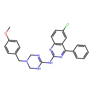 6-chloro-N-[5-(4-methoxybenzyl)-1,4,5,6-tetrahydro-1,3,5-triazin-2-yl]-4-phenylquinazolin-2-amine structure