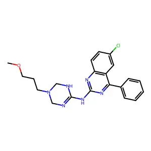 6-chloro-N-[5-(3-methoxypropyl)-1,4,5,6-tetrahydro-1,3,5-triazin-2-yl]-4-phenylquinazolin-2-amine structure