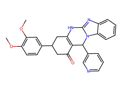 3-(3,4-dimethoxyphenyl)-12-(pyridin-3-yl)-3,4,5,12-tetrahydrobenzimidazo[2,1-b]quinazolin-1(2H)-one structure
