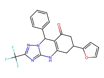 6-(2-furyl)-9-phenyl-2-(trifluoromethyl)-5,6,7,9-tetrahydro[1,2,4]triazolo[5,1-b]quinazolin-8(4H)-one structure