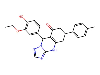 9-(3-ethoxy-4-hydroxyphenyl)-6-(4-methylphenyl)-5,6,7,9-tetrahydro[1,2,4]triazolo[5,1-b]quinazolin-8(4H)-one structure