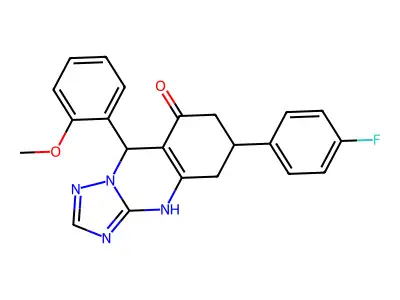 6-(4-fluorophenyl)-9-(2-methoxyphenyl)-5,6,7,9-tetrahydro[1,2,4]triazolo[5,1-b]quinazolin-8(4H)-one structure