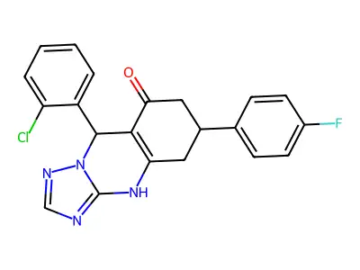 9-(2-chlorophenyl)-6-(4-fluorophenyl)-5,6,7,9-tetrahydro[1,2,4]triazolo[5,1-b]quinazolin-8(4H)-one structure