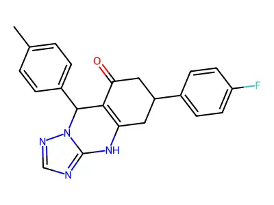 6-(4-fluorophenyl)-9-(4-methylphenyl)-5,6,7,9-tetrahydro[1,2,4]triazolo[5,1-b]quinazolin-8(4H)-one structure