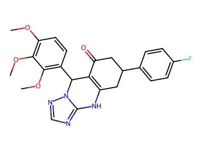 6-(4-fluorophenyl)-9-(2,3,4-trimethoxyphenyl)-5,6,7,9-tetrahydro[1,2,4]triazolo[5,1-b]quinazolin-8(4H)-one structure