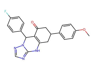 9-(4-fluorophenyl)-6-(4-methoxyphenyl)-5,6,7,9-tetrahydro[1,2,4]triazolo[5,1-b]quinazolin-8(4H)-one structure