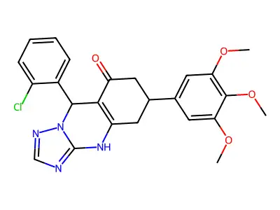 9-(2-chlorophenyl)-6-(3,4,5-trimethoxyphenyl)-5,6,7,9-tetrahydro[1,2,4]triazolo[5,1-b]quinazolin-8(4H)-one structure
