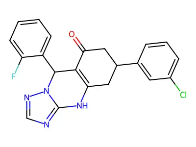 6-(3-chlorophenyl)-9-(2-fluorophenyl)-5,6,7,9-tetrahydro[1,2,4]triazolo[5,1-b]quinazolin-8(4H)-one structure