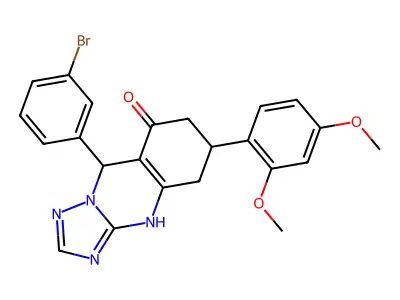 9-(3-bromophenyl)-6-(2,4-dimethoxyphenyl)-5,6,7,9-tetrahydro[1,2,4]triazolo[5,1-b]quinazolin-8(4H)-one structure