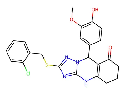 2-[(2-chlorobenzyl)sulfanyl]-9-(4-hydroxy-3-methoxyphenyl)-5,6,7,9-tetrahydro[1,2,4]triazolo[5,1-b]quinazolin-8(4H)-one structure