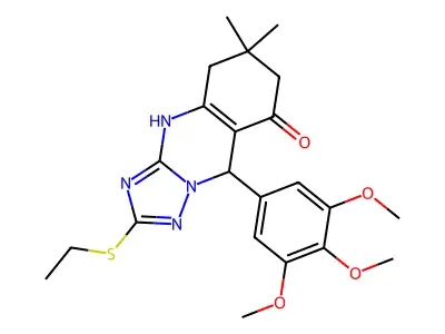 2-(ethylsulfanyl)-6,6-dimethyl-9-(3,4,5-trimethoxyphenyl)-5,6,7,9-tetrahydro[1,2,4]triazolo[5,1-b]quinazolin-8(4H)-one structure