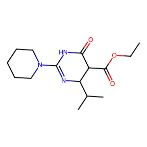 ethyl 4-oxo-2-(piperidin-1-yl)-6-(propan-2-yl)-1,4,5,6-tetrahydropyrimidine-5-carboxylate structure
