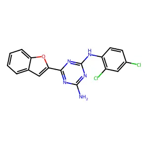 6-(1-benzofuran-2-yl)-N-(2,4-dichlorophenyl)-1,3,5-triazine-2,4-diamine structure