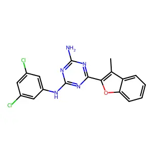 N-(3,5-dichlorophenyl)-6-(3-methyl-1-benzofuran-2-yl)-1,3,5-triazine-2,4-diamine structure