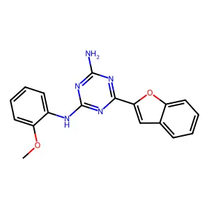 6-(1-benzofuran-2-yl)-N-(2-methoxyphenyl)-1,3,5-triazine-2,4-diamine structure