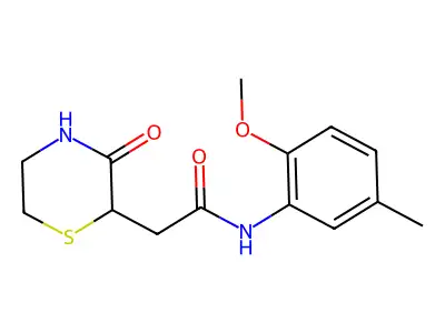 N-(2-methoxy-5-methylphenyl)-2-(3-oxothiomorpholin-2-yl)acetamide structure