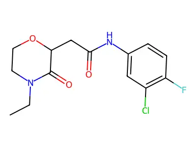 N-(3-chloro-4-fluorophenyl)-2-(4-ethyl-3-oxomorpholin-2-yl)acetamide structure