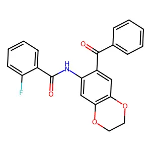 N-(7-benzoyl-2,3-dihydro-1,4-benzodioxin-6-yl)-2-fluorobenzamide structure