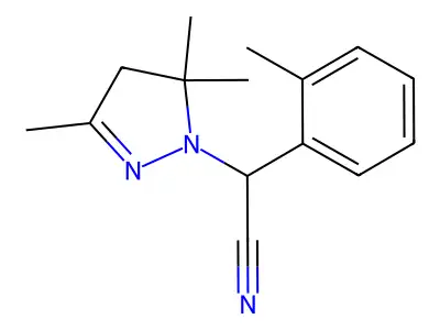 (2-methylphenyl)(3,5,5-trimethyl-4,5-dihydro-1H-pyrazol-1-yl)acetonitrile structure