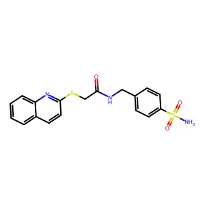 2-quinolin-2-ylsulfanyl-N-[(4-sulfamoylphenyl)methyl]acetamide structure