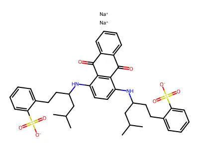1,4-Bis((1-(sulfophenyl)-5-methyl-3-hexyl)amino)anthraquinone, disodium salt structure