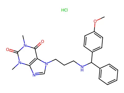 1H-Purine-2,6-dione, 3,7-dihydro-1,3-dimethyl-7-(3-(((4-methoxyphenyl)phenylmethyl)amino)propyl)-, monohydrochloride structure