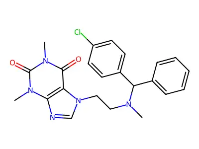 1H-Purine-2,6-dione, 3,7-dihydro-7-(2-(((4-chlorophenyl)phenylmethyl)methylamino)ethyl)-1,3-dimethyl- structure