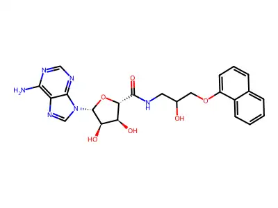beta-D-Ribofuranuronamide, 1-(6-amino-9H-purin-9-yl)-1-deoxy-N-(2-hydroxy-3-(1-naphthalenyloxy)propyl)-, monohydrate structure