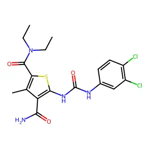 5-[(3,4-dichlorophenyl)carbamoylamino]-2-N,2-N-diethyl-3-methylthiophene-2,4-dicarboxamide structure