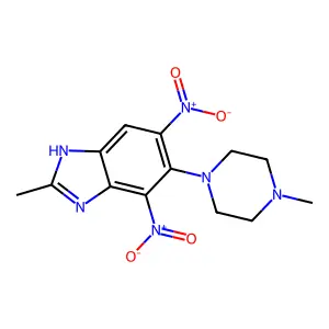 1H-Benzimidazole, 4,6-dinitro-2-methyl-5-(4-methyl-1-piperazinyl)- structure